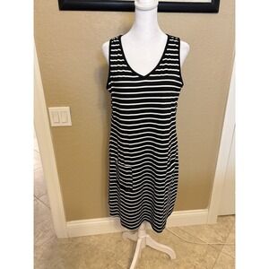 Ofeefan Black And White Striped Sleeveless Summer Dress, Medium, Stretch Pockets